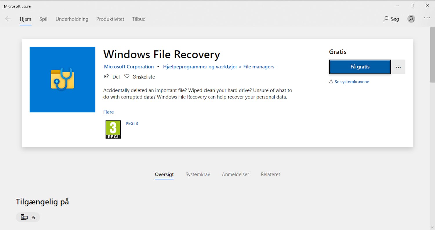 Windows File Recovery Butikssiden for Windows File Recovery i Microsoft Store.
